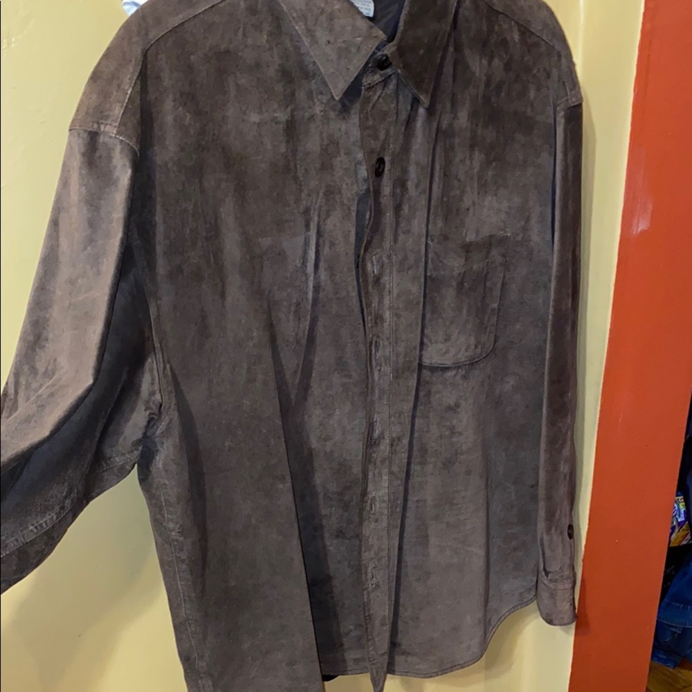 Brown Suede Button-Up Shirt